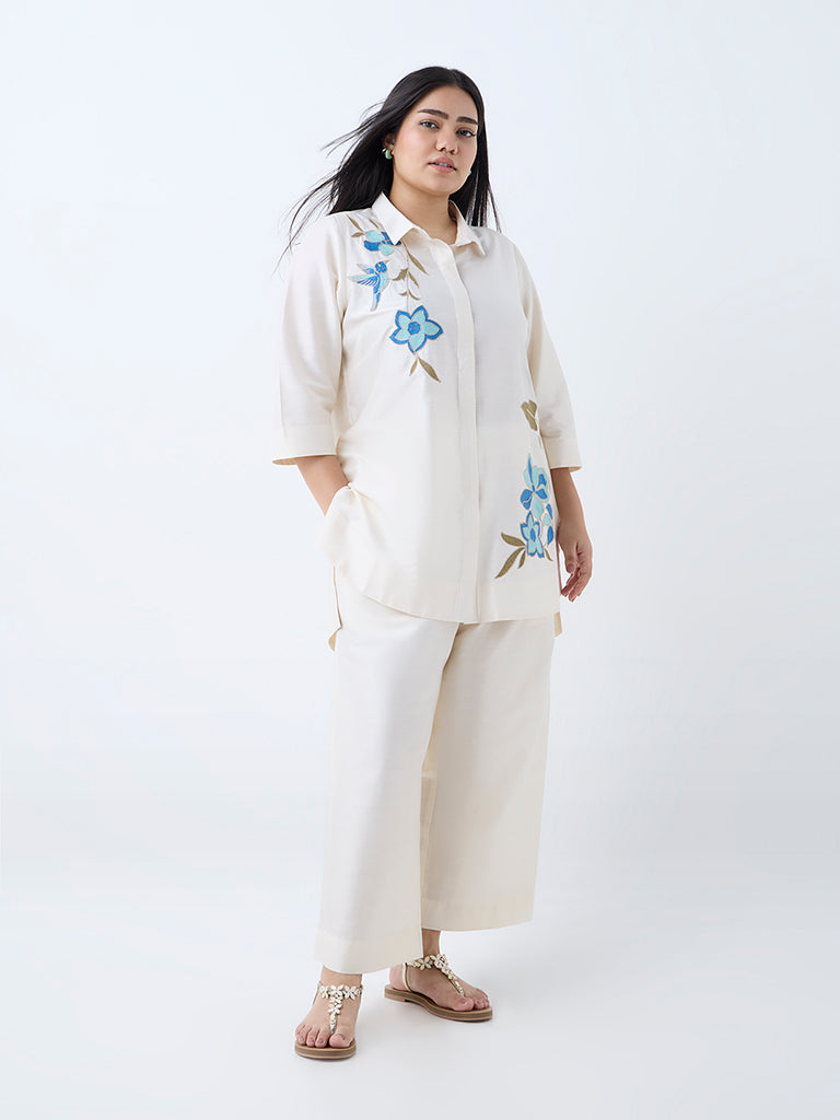Diza Off-White Solid Ethnic Pants - Image 2