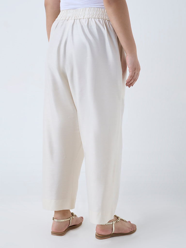 Diza Off-White Solid Ethnic Pants - Image 4