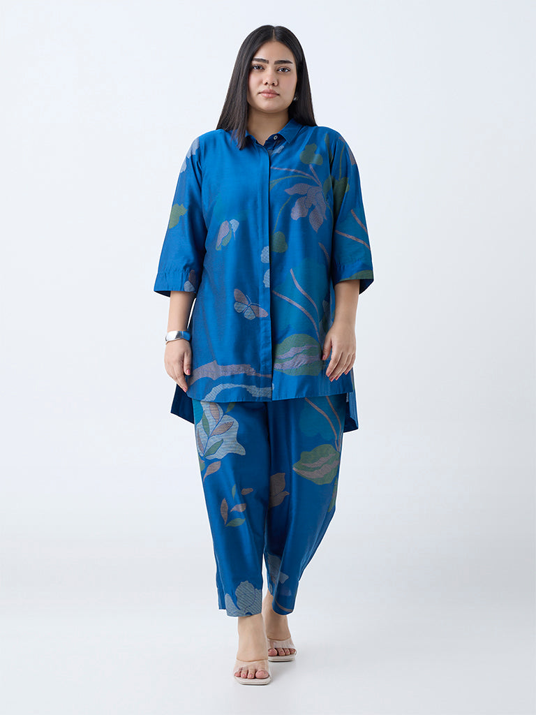 Diza Blue Botanical Printed High-Low Tunic - Image 2