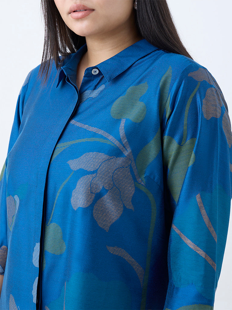 Diza Blue Botanical Printed High-Low Tunic - Image 3