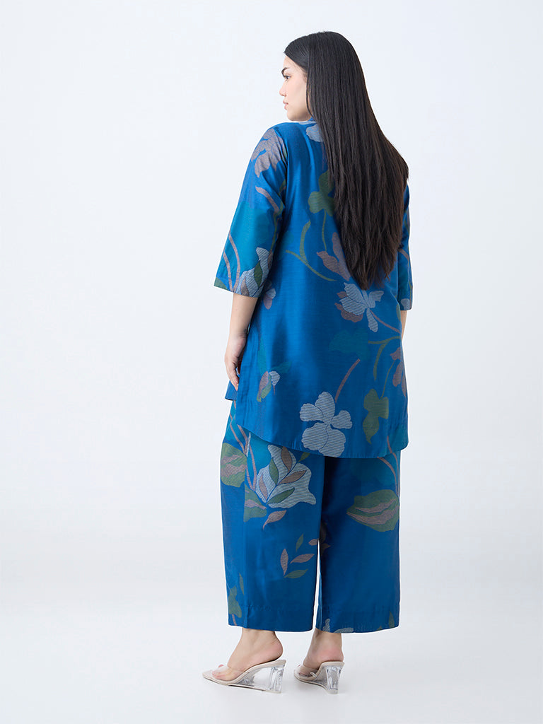 Diza Blue Botanical Printed High-Low Tunic - Image 4