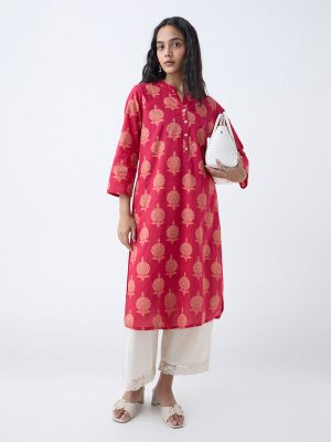 Utsa Coral Printed Straight Cotton Kurta