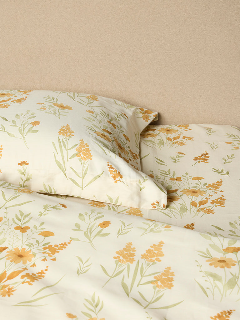 Westside Home Mustard Botanical Printed King Bed Sheet Set