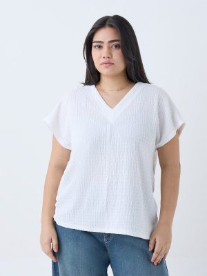 Gia White Self-Textured Top
