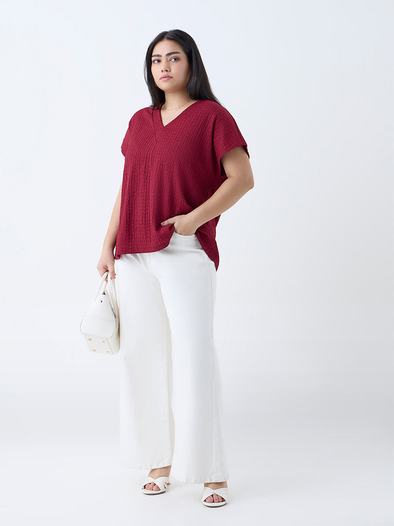 Gia Maroon Self-Textured Top - Image 2
