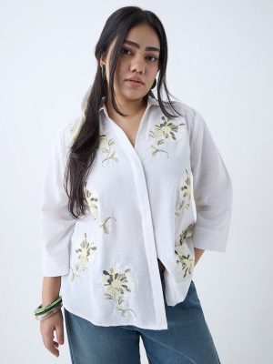 Gia White Floral Embroidered Cotton Shirt
