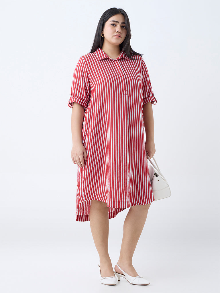 Gia Red Stripe Patterned Tunic Dress