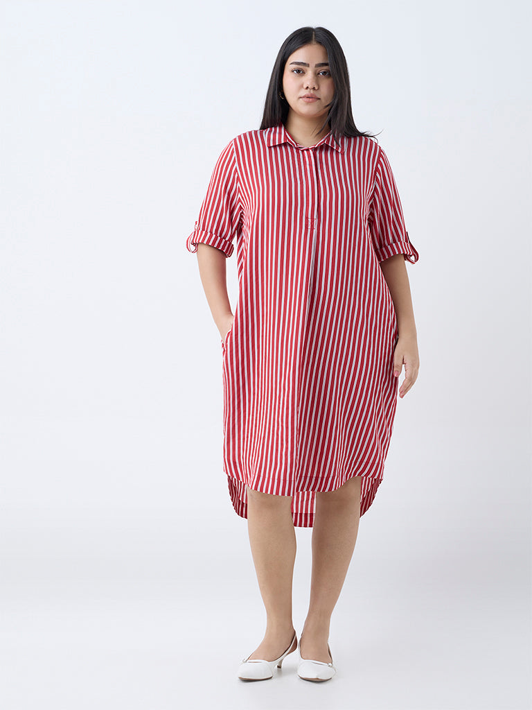 Gia Red Stripe Patterned Tunic Dress - Image 2