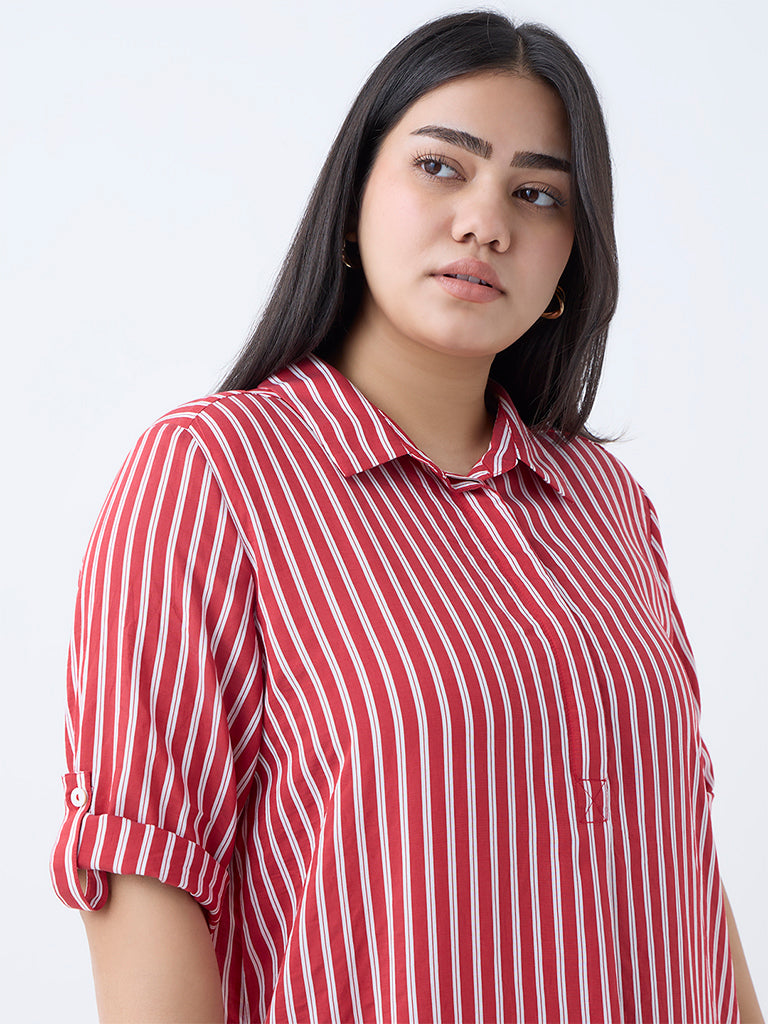 Gia Red Stripe Patterned Tunic Dress - Image 3