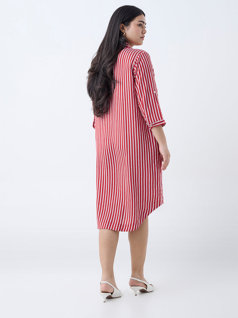 Gia Red Stripe Patterned Tunic Dress - Image 4