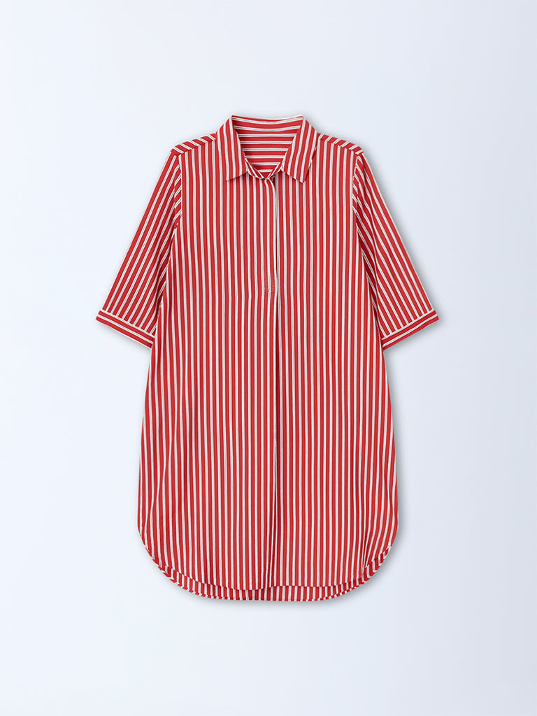 Gia Red Stripe Patterned Tunic Dress - Image 5