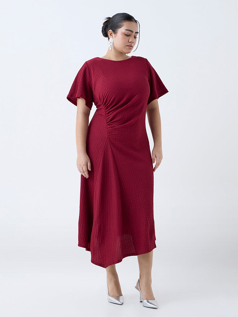 Gia Maroon Self-Textured A-Line Dress