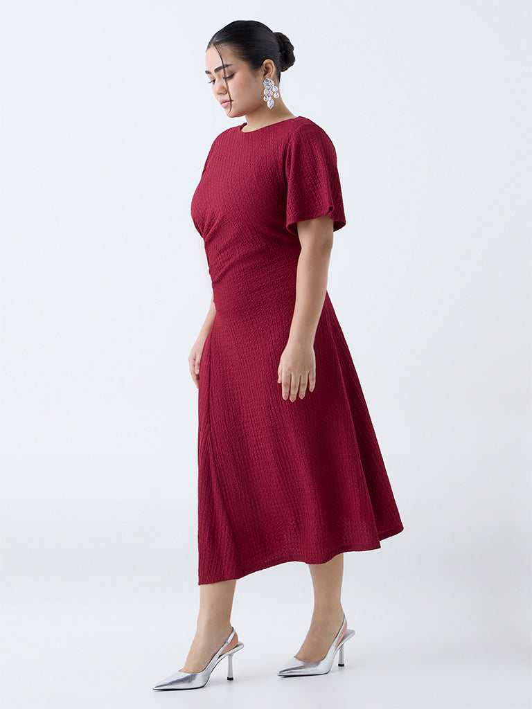 Gia Maroon Self-Textured A-Line Dress - Image 2