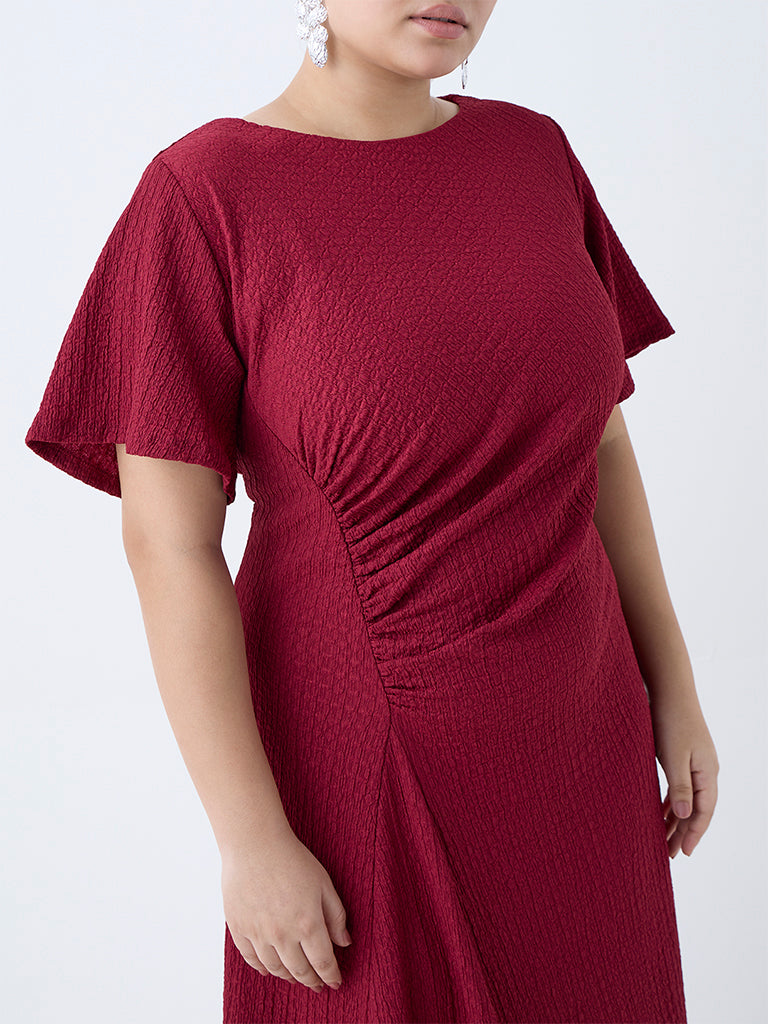 Gia Maroon Self-Textured A-Line Dress - Image 3
