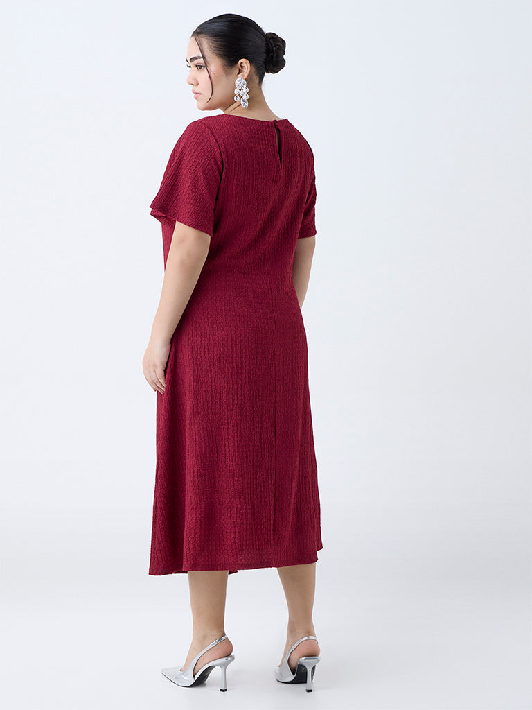 Gia Maroon Self-Textured A-Line Dress - Image 4