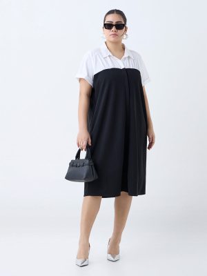Gia Black Colour-Blocked A-Line Dress