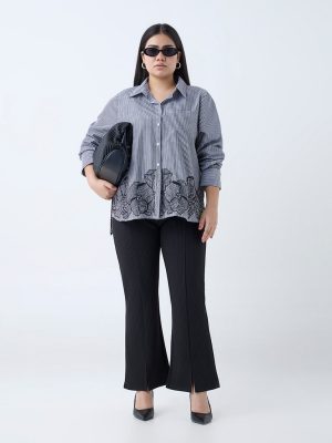 Gia Black Pinstriped Bootcut High-Rise Trousers