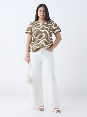 Gia Olive Abstract Design Cotton T-Shirt