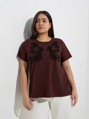 Gia Brown Botanical Design Cotton T-Shirt