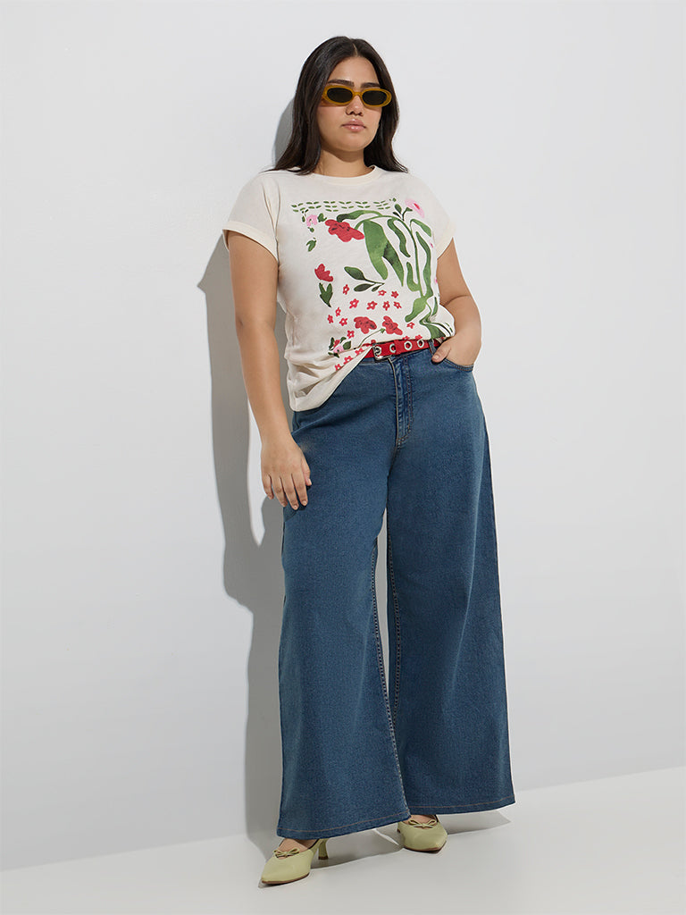 Gia Off-White Botanical Printed Cotton T-Shirt - Image 2