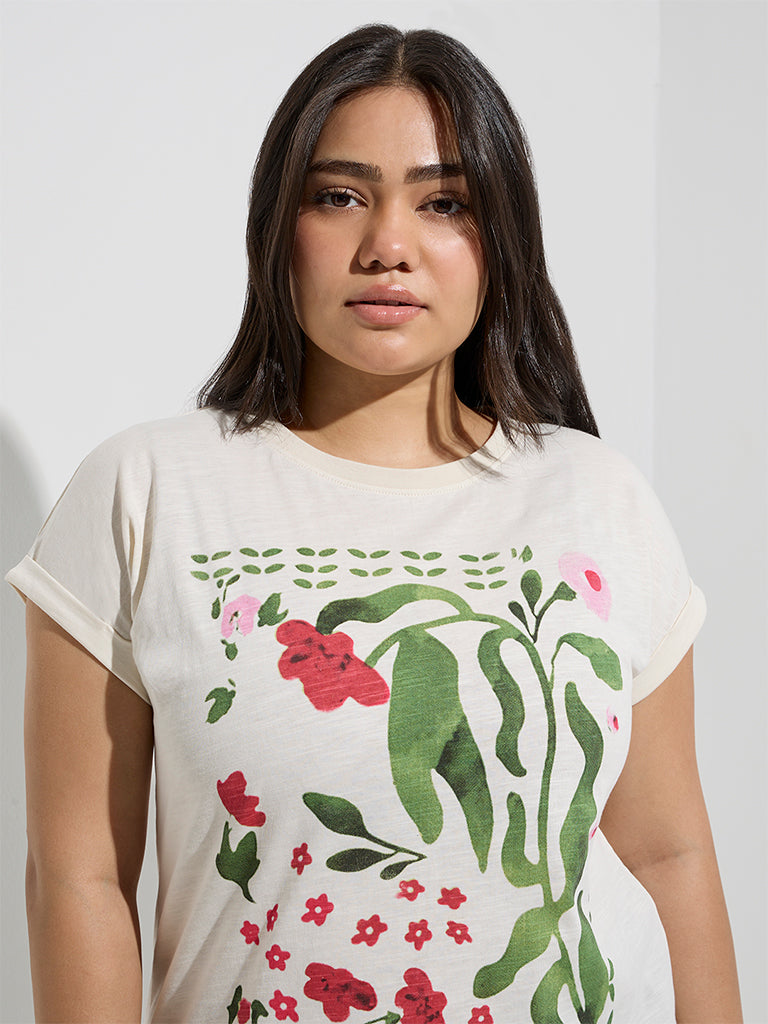 Gia Off-White Botanical Printed Cotton T-Shirt - Image 3