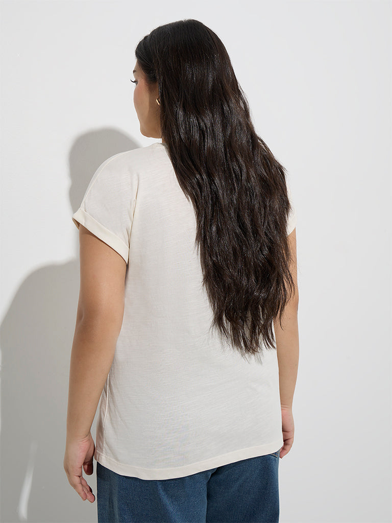 Gia Off-White Botanical Printed Cotton T-Shirt - Image 4