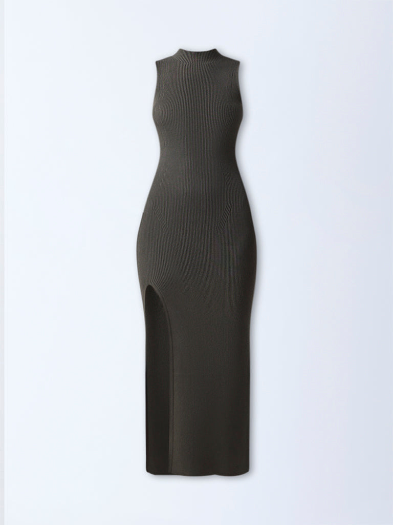 Nuon Olive Ribbed Bodycon Dress - Image 5