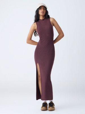 Nuon Dark Brown Ribbed Bodycon Dress