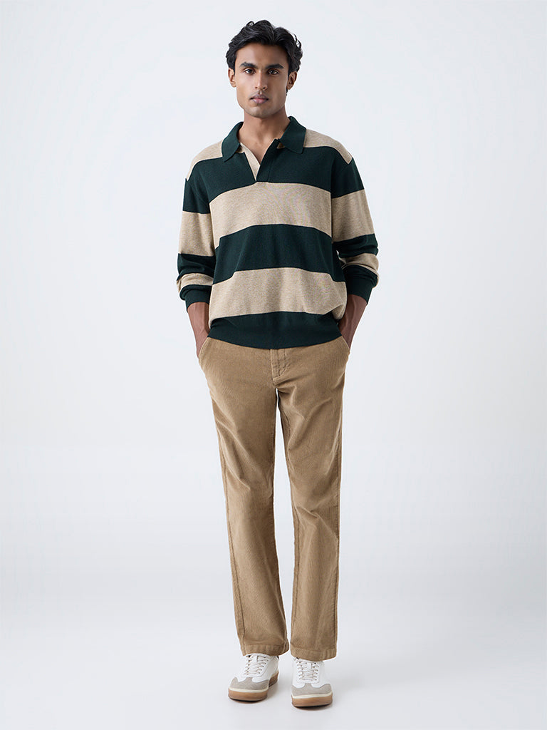 WES Casuals Dark Green Striped Relaxed-Fit Sweater - Image 2
