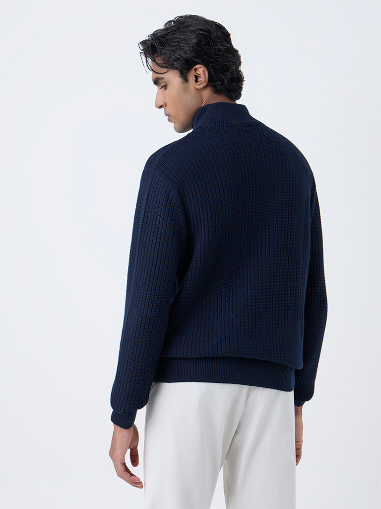 WES Casuals Navy Knitted Quarter-Zip Relaxed-Fit Sweater - Image 5