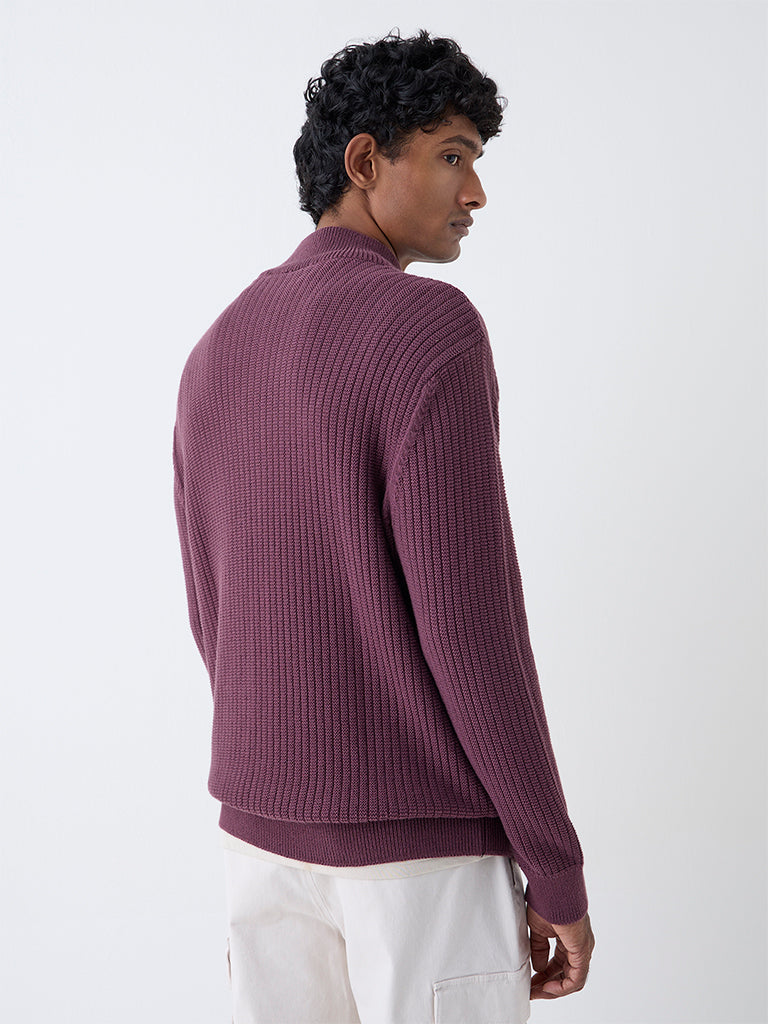 WES Casuals Plum Textured Relaxed-Fit Cotton-Blend Sweater - Image 5