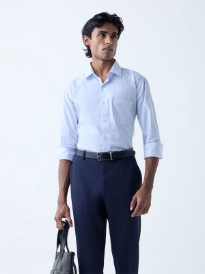WES Formals Blue Checkered Relaxed-Fit Cotton Shirt