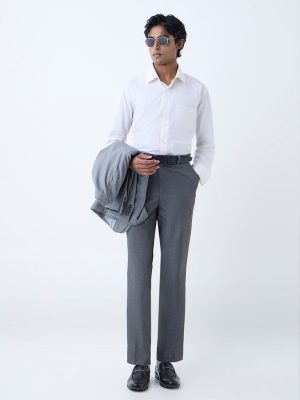 WES Formals Charcoal Relaxed-Fit Mid-Rise Trousers