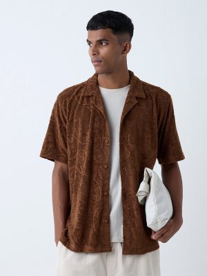 ETA Dark Brown Paisley Relaxed-Fit Cotton-Blend Shirt