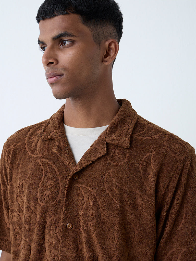 ETA Dark Brown Paisley Relaxed-Fit Cotton-Blend Shirt - Image 3