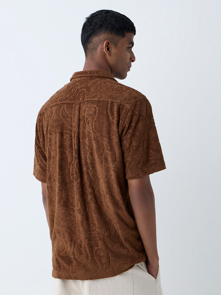 ETA Dark Brown Paisley Relaxed-Fit Cotton-Blend Shirt - Image 4