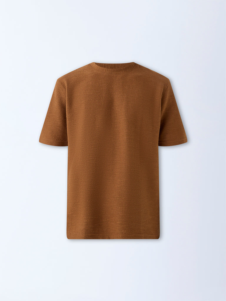 ETA Brown Self-Textured Relaxed-Fit Cotton-Blend T-Shirt - Image 5
