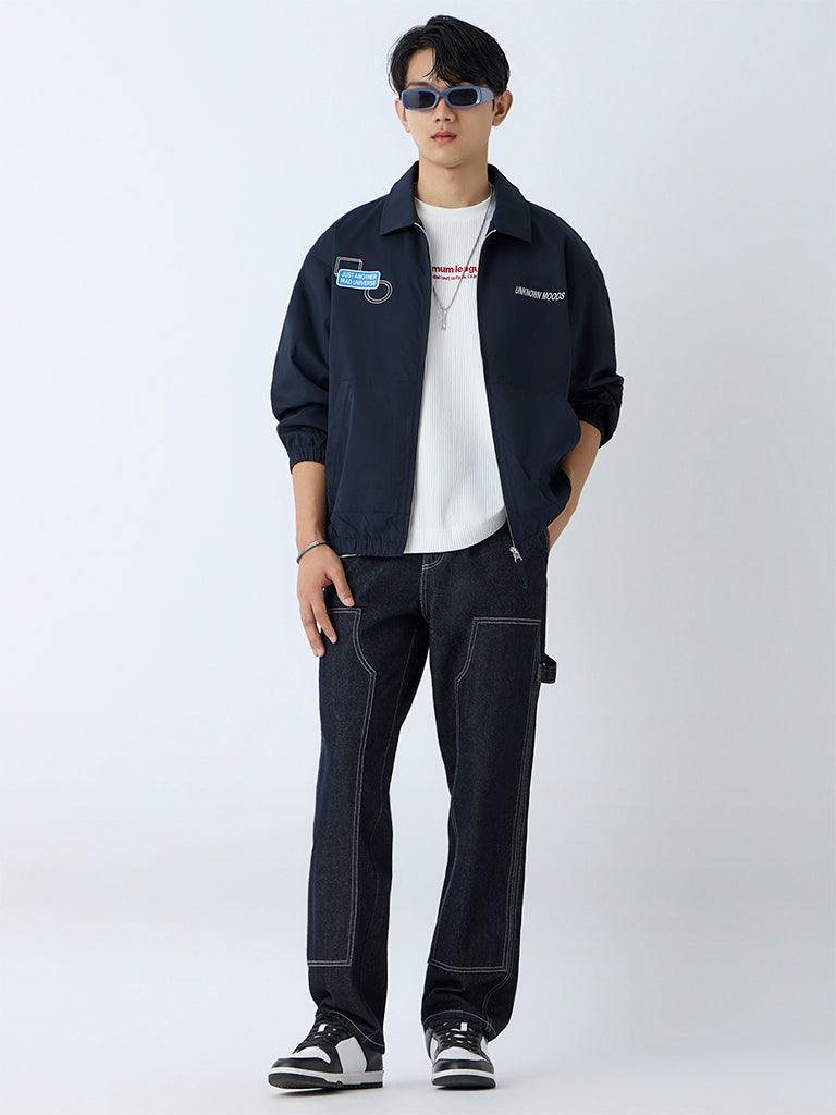 Nuon Navy Text Detailed Relaxed-Fit Jacket - Image 2