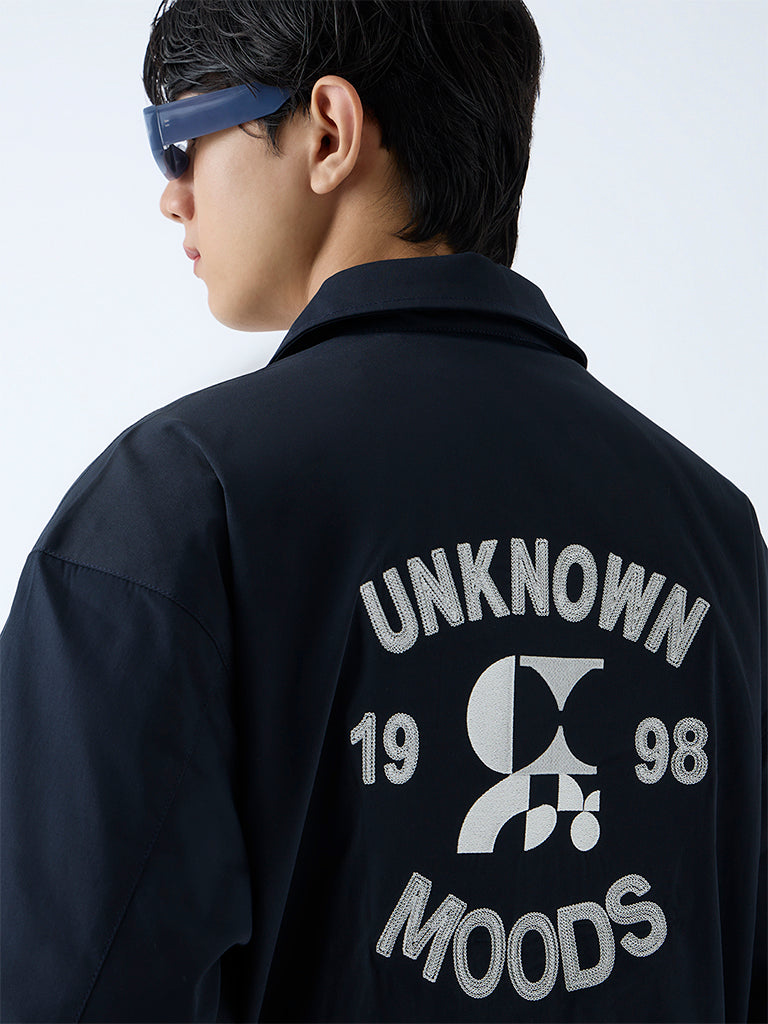 Nuon Navy Text Detailed Relaxed-Fit Jacket - Image 3