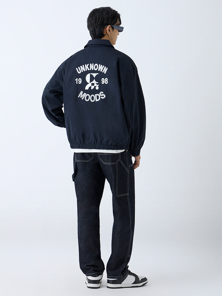 Nuon Navy Text Detailed Relaxed-Fit Jacket - Image 4