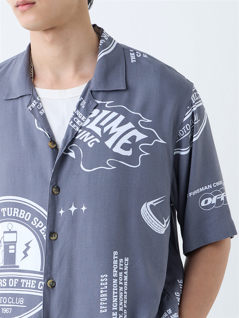 Nuon Grey Typographic Relaxed-Fit Shirt - Image 3