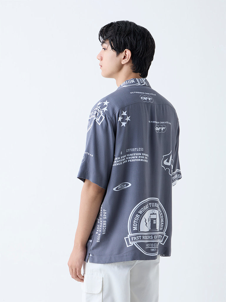 Nuon Grey Typographic Relaxed-Fit Shirt - Image 4