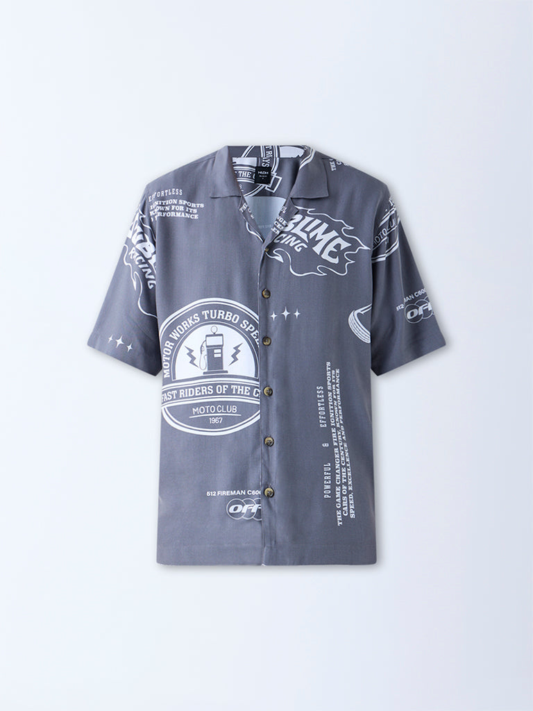 Nuon Grey Typographic Relaxed-Fit Shirt - Image 5