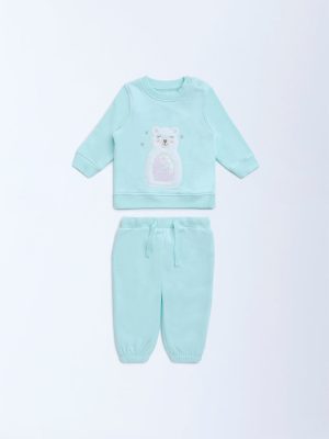 HOP Baby Aqua Polar Bear Design Cotton Sweatshirt with Joggers Set
