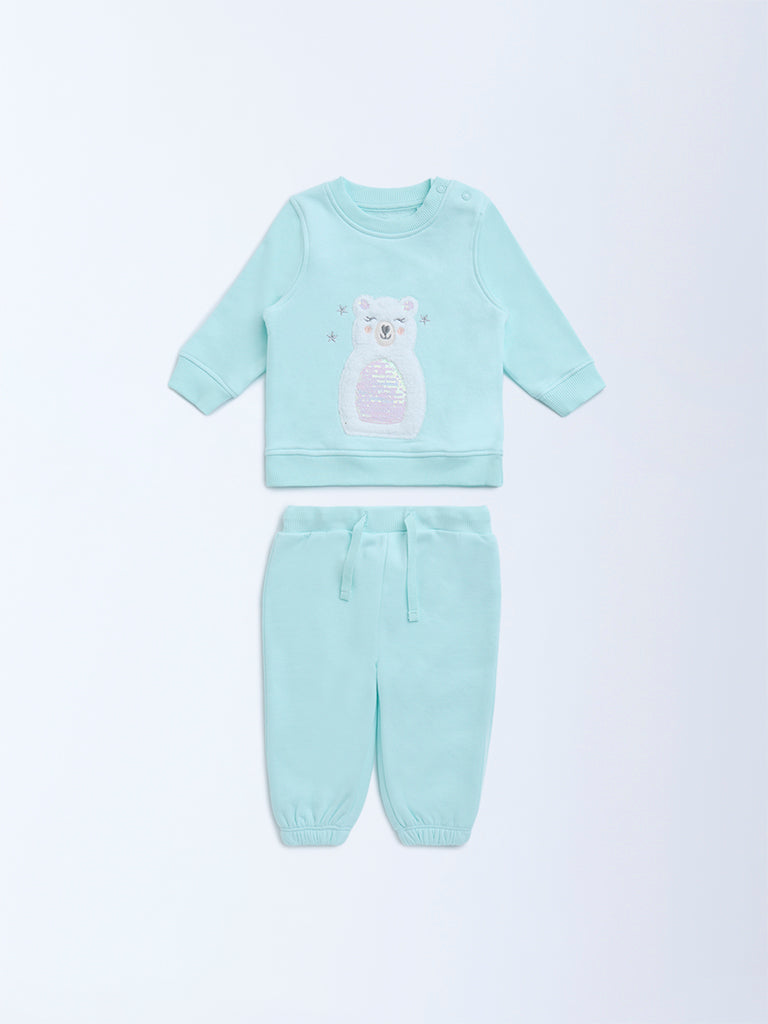 HOP Baby Aqua Polar Bear Design Cotton Sweatshirt with Joggers Set