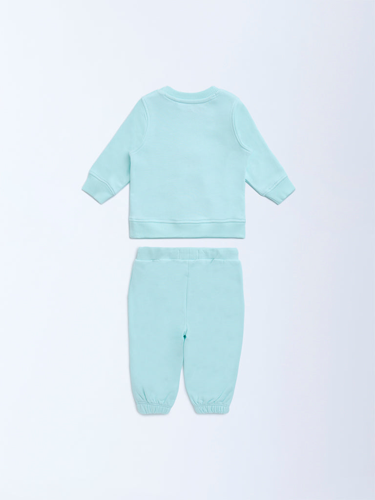 HOP Baby Aqua Polar Bear Design Cotton Sweatshirt with Joggers Set - Image 2