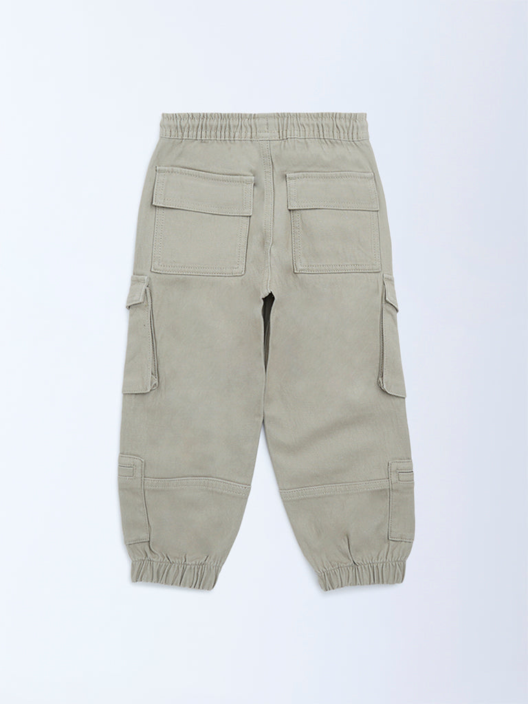 HOP Kids Taupe Mid-Rise Cotton-Blend Cargo Joggers - Image 2