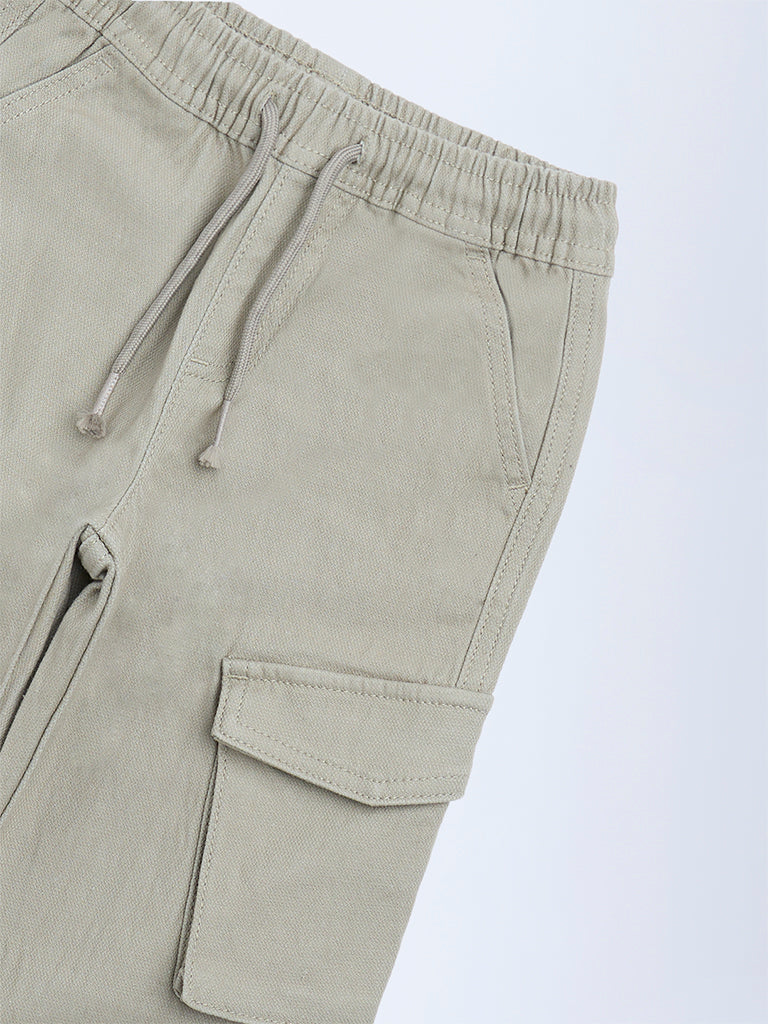 HOP Kids Taupe Mid-Rise Cotton-Blend Cargo Joggers - Image 3