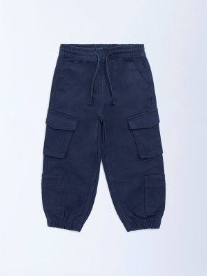 HOP Kids Navy Mid-Rise Cotton-Blend Cargo Joggers