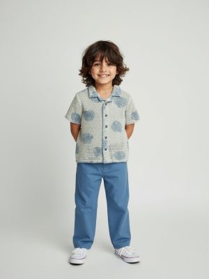 HOP Kids Beige Crochet-Knitted Cotton-Blend Shirt